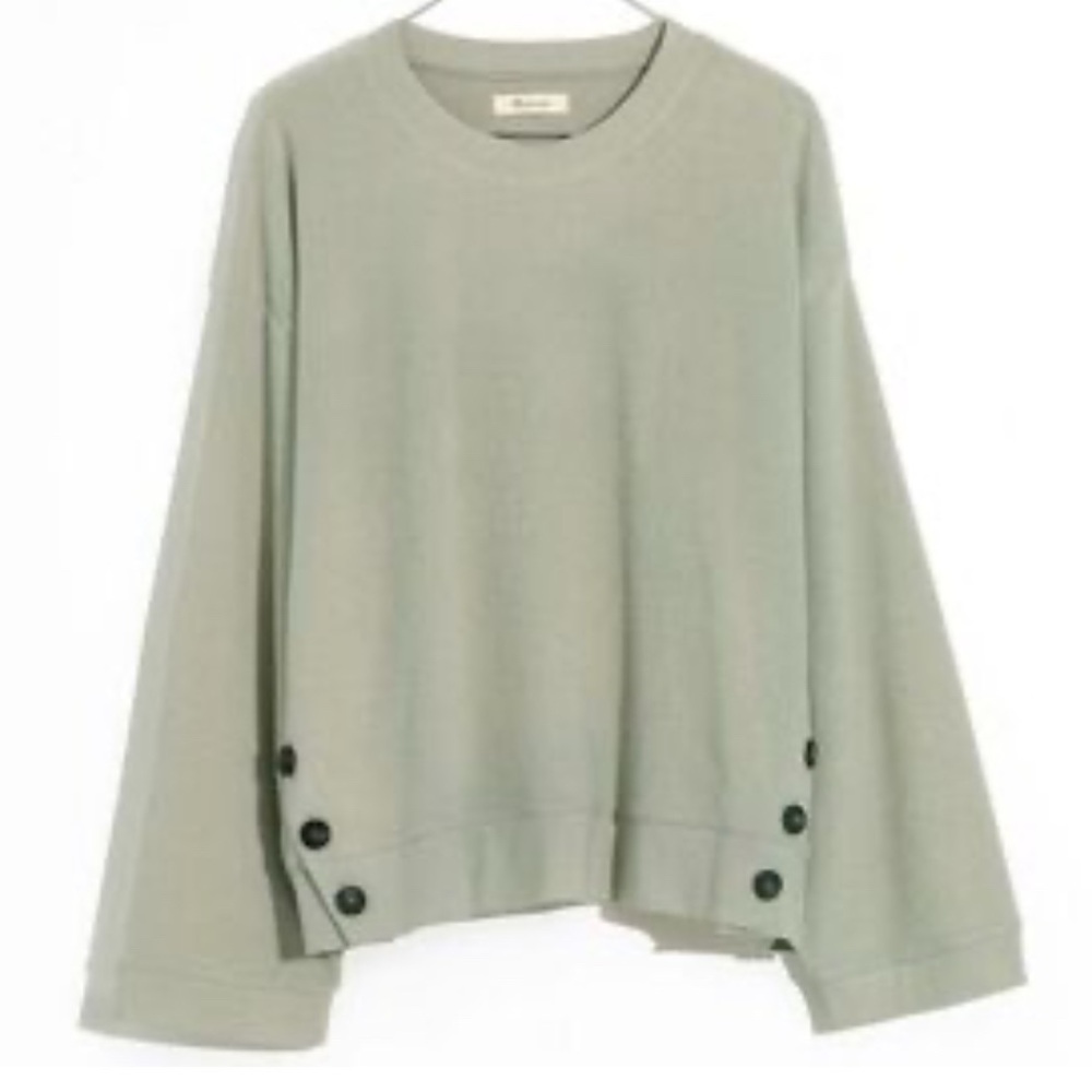 Madewell Oversized Pullover Sweater Side Button XL Green Casual Soft Cozy Basic
